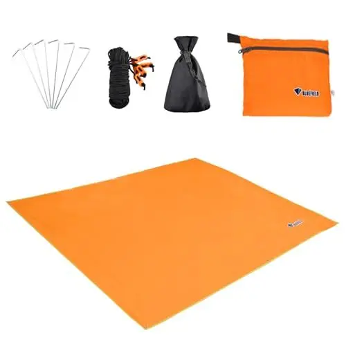 Produktbild: Azarxis Wassedichte Zeltplane, Tarp für Hängematte, Leicht und Kompakt, Sonnenschutz für Outdoor Camping (Orange, L - 240 x 220 cm)