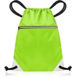 Produktbild: aZengear Kordelzugbeutel (35x40cm) aus wasserdichtem recyceltem Polyester für Fitnessstudio, Sport, Sport, Schwimmen | Leicht reflektierende Reißverschlusstaschen und Kordel (Neongrün)