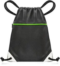 Produktbild: aZengear Kordelzugbeutel (40x50cm) aus wasserdichtem recyceltem Polyester für Fitnessstudio, Sport, Sport, Schwimmen | Leicht reflektierende Reißverschlusstaschen und Kordel (Schwarz)