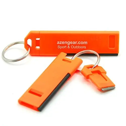 Produktbild: aZengear Survival-Pfeife mit Feuerstarter und Schlüsselanhänger, laut, neutral, leicht, dünn, wasserdicht, für Notfall, Wandern, Rettung, Sicherheit, Hundespaziergang, EDC (Dunkelorange)