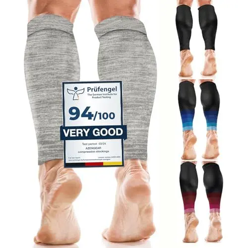 Produktbild: aZengear Wadenbandage Muskelfaserriss für Herren, Damen, Fußlose Waden Kompressionsstrümpfe zur Abhilfe bei Schienbeinkantensyndrom und Krämpfen, Sport (L/XL, Grau)