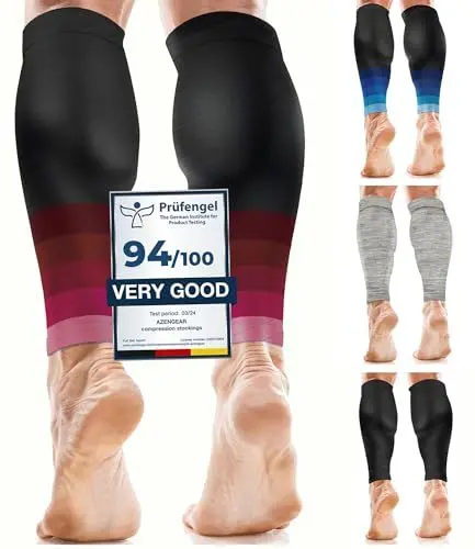 Produktbild: aZengear Wadenbandage Muskelfaserriss für Herren, Damen, Fußlose Waden Kompressionsstrümpfe zur Abhilfe bei Schienbeinkantensyndrom und Krämpfen, Sport (Schwarz mit Rosa, L/XL)