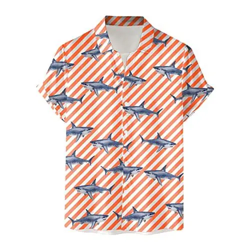 Produktbild: AZISEN Business Hemd Herren, Hemd Herren Navy Hemd Herren Bluse Herren Hochzeits mit Druckknöpfen Oberteile Cool Muster Leichte Kurzes Polyeste Bluse Herren V-Ausschnitt Frühling Zinnober XL