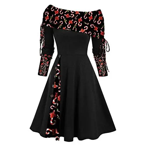Produktbild: AZISEN Weihnachtskleid Damen - Rotes Strickkleid Zu Weihnachten - Größe 46