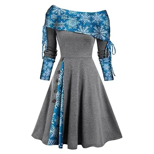 Produktbild: AZISEN Weihnachtspullover Kleid Weihnachten Kleider Kleidung Weihnachten Damen Weihnachtkleider Frauen Weihnachtskleid 158 Weihnachtskleider Große Größen Mutter Geschenk Weihnachten Weihnachtskleider