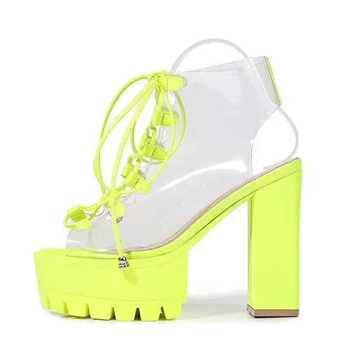 Produktbild: azmodo Damen-Schuhe, transparent, Peep-Toe-Schnürung, klobige Sohle, Plateau, High Heels, Sommer, Party, Stiefel, Schuhe, Grün , 38.5 EU