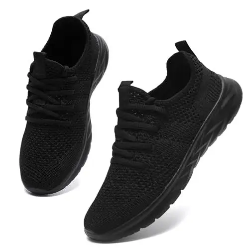 Produktbild: AZSDXS Leicht Turnschuhe Sportschuhe Damen Sneaker Atmungsaktive Hallenschuhe Sommer Schuhe Laufschuhe Outdoor für Fitness Tennis Jogging Bequem Straßenlaufschuhe Ganz Schwarz 40