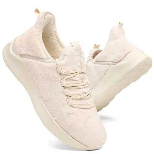 Produktbild: AZSDXS Schuhe Damen Sneaker Warm Turnschuhe Joggingschuhe Winter Hallenschuhe Leichte Sportschuhe Fitnessschuhe Outdoor Bequeme Sippers Walkingschuhe Beige 39