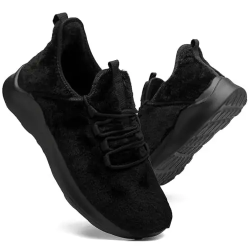 Produktbild: AZSDXS Schuhe Damen Sneaker Warm Turnschuhe Joggingschuhe Winter Hallenschuhe Leichte Sportschuhe Fitnessschuhe Outdoor Bequeme Sippers Walkingschuhe Schwarz 41