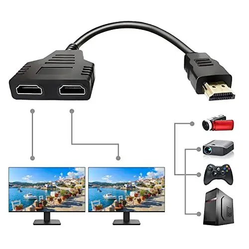 Produktbild: Azuxreza Adapter,1080P HDMI Stecker auf Dual HDMI Buchse,1 auf 2 Wege HDMI Splitter Adapterkabel für HDTV HD, LED, LCD Monitor und Projektoren, unterstützt Zwei Fernseher gleichzeitig
