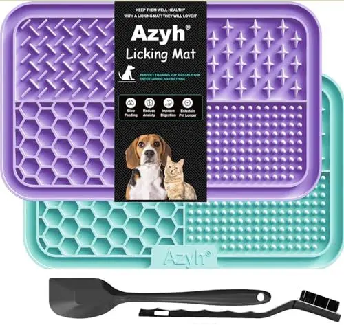 Produktbild: Azyh Leckmatte für Hunde und Katzen, 2 Stück, Langsames Füttern, Lecken für Große Hunde und Welpen, Angstlinderung, Hundespielzeug, Fütterungsmatte für Butter, Joghurt, Erdnüsse, 25 * 15cm