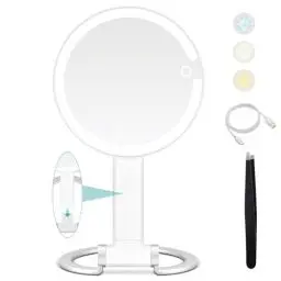 Produktbild: B Beauty Planet Kosmetikspiegel mit Licht, 1x/20x Doppelseitiger Vergrößerungsspiegel mit Licht, 2000mAh Rechageable Adjustable 3 Colour Lights Touch Switch Control, Foldable Lightweight for Travel