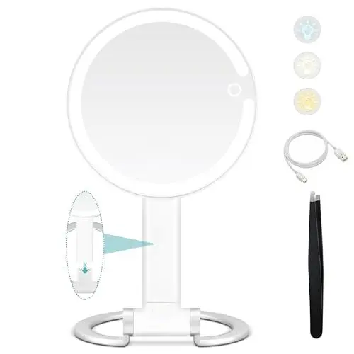 Produktbild: B Beauty Planet Kosmetikspiegel mit Licht, 1x/20x Doppelseitiger Vergrößerungsspiegel mit Licht, 2000mAh Rechageable Adjustable 3 Colour Lights Touch Switch Control, Foldable Lightweight for Travel