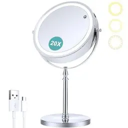 Produktbild: B Beauty Planet Schminkspiegel mit Beleuchtung, 1fach /20fach doppelseitiger Vergrößerungsspiegel,dimmbar, LED Schminkspiegel mit 3 Farb-Beleuchtungsmodi,20CM
