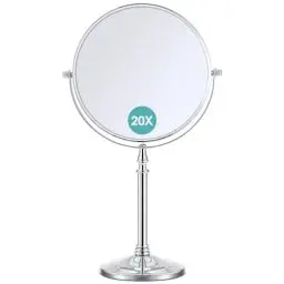 Produktbild: B Beauty Planet Vergrößerungsspiegel 20fach, Doppelseitiger 360 Grad drehbarer Desktop Makeup Spiegel, frei stehender Bad-/Schlafzimmerspiegel, großer Durchmesser 19cm