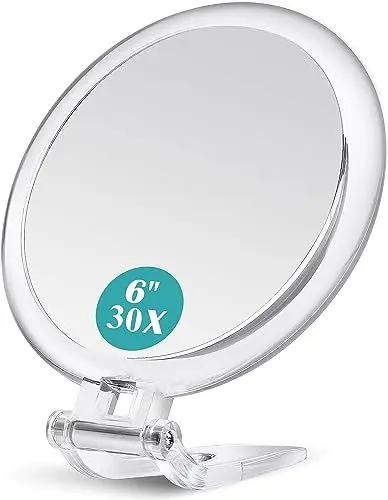 Produktbild: B Beauty Planet Vergrößerungsspiegel 30X, Reise-Klapphandspiegel, 15,2cm, doppelseitiger Sockel-Makeup-Spiegel mit 1/30facher Vergrößerung