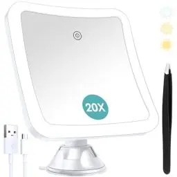 Produktbild: B Beauty Planet Vergrößerungsspiegel mit Licht, 20 Fach Vergrößerung, Beleuchteter Make-up-Spiegel mit Touch Control und Saugnapf, Wiederaufladbar, 360° Drehbar, Badezimmer und Reise, Quadratisch