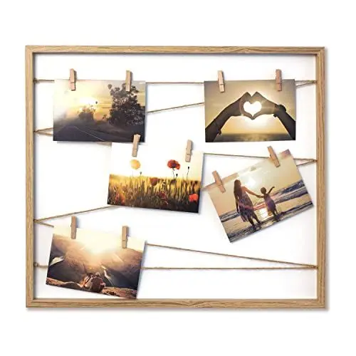 Produktbild: B living - Bilderrahmen 50 x 43 x 2,5 cm, Fotowand zum Anbringen von Fotos, Fotorahmen/Collage mit stabiler Rückwand, inkl. Naturseil & 10 Klammern