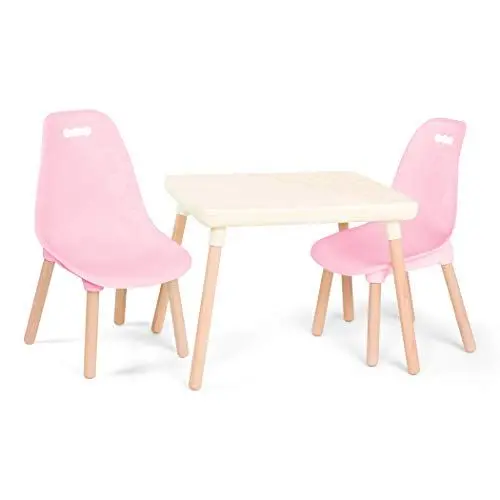 Produktbild: B. spaces Kindertisch mit 2 Stühlen, Kindersitzgruppe – 1 Tisch und 2 Kinderstühle mit Holz Beinen für Kinder ab 3 Jahren – Kindermöbel, Pink und Weiß