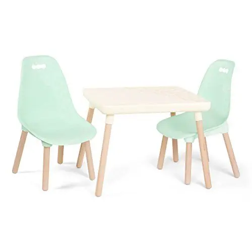 Produktbild: B. spaces Stühle Kids Furniture Set – 1 Kindertisch & 2 Kinderstühle mit natürlichen Holzbeinen (Creme und Mintgrün), Kunststoff