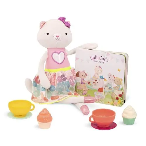 Produktbild: B. toys Teeservice Set mit Kuscheltier Katze – Spielzeug Essen, Geschirr, Bilderbuch, Plüschtier Ballerina – Kinderküche Zubehör für Kinder ab 18 Monate