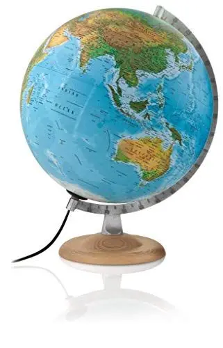 Produktbild: B4 silver: Atmosphere B4 silver: Doppelbild-Leuchtglobus phys./polit. 30 cm, silberf. Metallmeridian, heller Holzfuß (Klassischer Globus)