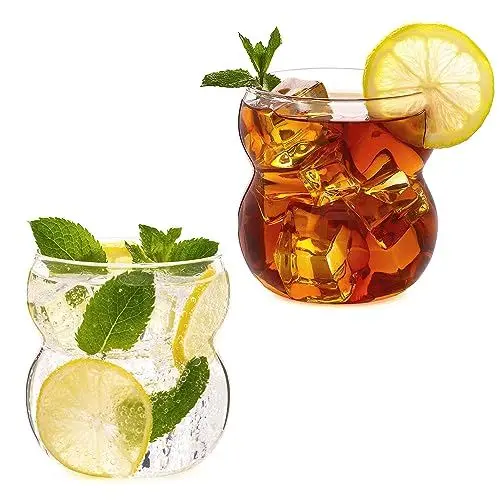Produktbild: Baamur Bubble Gläser 2er Set | Trinkglas | Glaswaren 360ml | Handgefertigte Glasbecher | Latte Macchiato Gläser | Eiskaffee Gläser | Longdrinkgläser | Cocktailgläser, Transparent