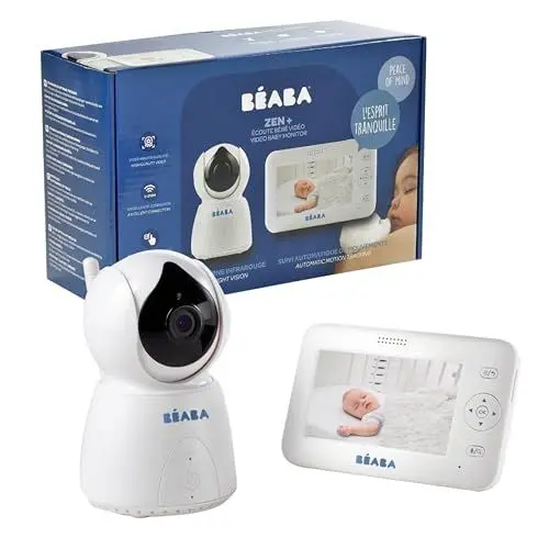 Produktbild: BÉABA, Babyphone mit kamera, Video-Babyphone Zen +, HD-Kamera, Walkie-Talkie, Babyphone mit großer Reichweite für Babys und Kleinkinder, Integriertes Thermometer, Alarm- und Timerfunktion, Weiß