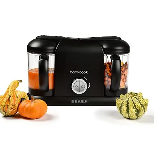 Produktbild: BÉABA - Babycook Duo - 4 in 1 Babynahrungszubereiter - Schonender Dampfgarer - Schnelles Dampfgaren in 15 Minuten - XXL Fassungsvermögen : 2x200 ml - Schwarz, 1 Stück (1er Pack)