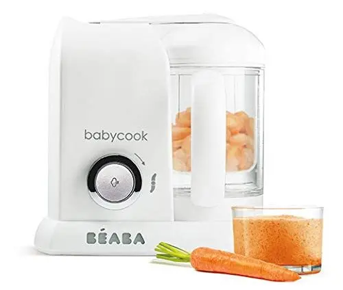 Produktbild: BÉABA - Babycook Solo - 4 in 1 Babynahrungszubereiter - Schonender Dampfgarer - Schnelles Dampfgaren in 15 Minuten - Garkorb aus Edelstahl - Weiss/Silber