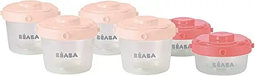Produktbild: BÉABA - Set mit 6 Aufbewahrungsbecher für Babynahrung - Stapelbare und mit Clip zu befestigende Behälter - 100 % luftdicht mit Messskala - Gefriergeeignet - 2x60ml + 4x120ml - Rosa