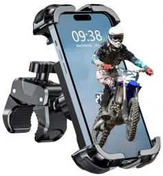 Produktbild: Babacom Handyhalterung Motorrad (1s Auto-Sperre) (360° Anti-Shake) Handyhalterung Fahrrad Lenker für City & Mountainbike, Kompatibel mit iPhone 15/16, Galaxy S25 (4,7”–6,8”), Werkzeugfreie Montage