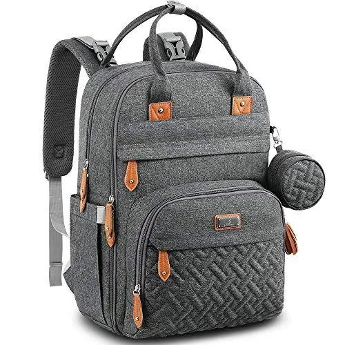 Produktbild: BabbleRoo Wickeltasche Rucksack – Große Kapazität, 17 Taschen, Wasserdicht – mit Wickelauflage, abnehmbarem Schnullerhalter, Kinderwagengurten – Reiserucksack für Mama & Papa