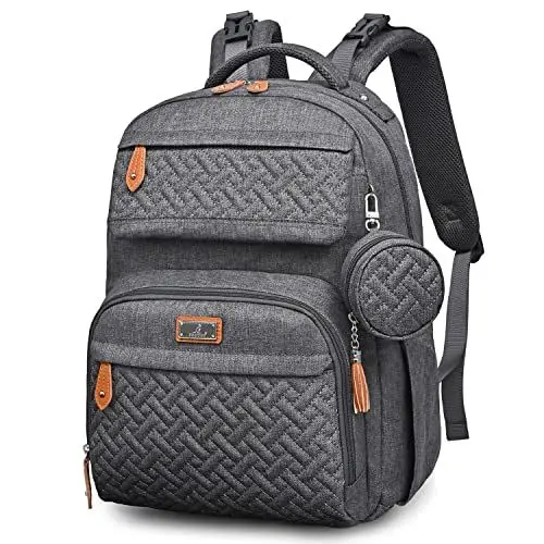 Produktbild: BabbleRoo Wickeltasche Rucksack, Baby Wickelrucksack Krankenhaus Mutterschaft Reise Rucksack mit Wickelunterlage & Isoliertaschen, Dunkelgrau