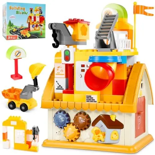 Produktbild: BABECTOY Großen bausteine Kompatibel mit Duplo bausteine für Kinder ab 3 Jahre, Baustein Haus mit 82 Bausteine, Kommt mit Aufklebern und Anleitung, ideales Spielzeug für Jungen und Mädchen ab 3 Jahren