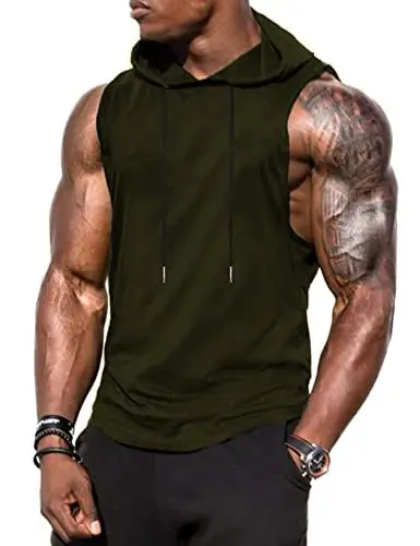 Produktbild: Babioboa Herren Muskelshirt Training Tanktop Workout Pullover mit Kapuze Unterhemd Gym Sports Fitness Training Grün L