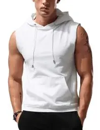 Produktbild: Babioboa Herren Muskelshirts Training Tanktop Workout Pullover Hoodie mit Tasche Unterhemd Sports Fitness Training Weiß L