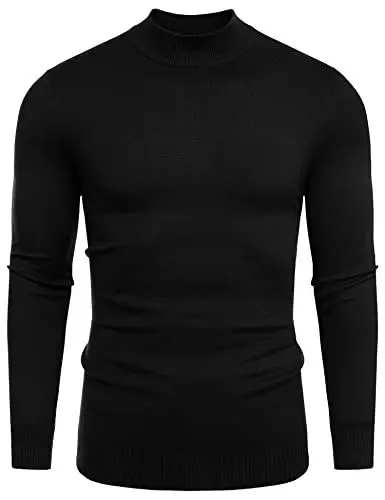 Produktbild: Babioboa Herren Strick Pullover mit Rundhals Feinstrick Langarmshirt Halb Rollkragen Pulli Sweater Einfarbig Thermo Basic Oberteile Freizeit Slim fit(Schwarz,S)