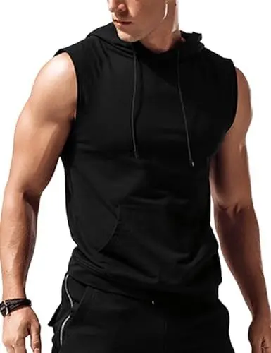 Produktbild: Babioboa Sports Herren Tank Top Ärmelloser Workout Funktionsshirt Fitness Hoodie Muskelshirt für Gym Training Schwarz M