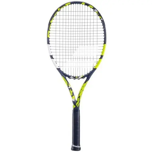 Produktbild: Babolat – Boost Aero Saiten-Tennisschläger für Erwachsene, ideal für Fortschritte und Ausschöpfung Ihres Potenzials, Ihrer Kraft und Manövrierfähigkeit, Griffgröße 2, französische Marke, Grau/Gelb
