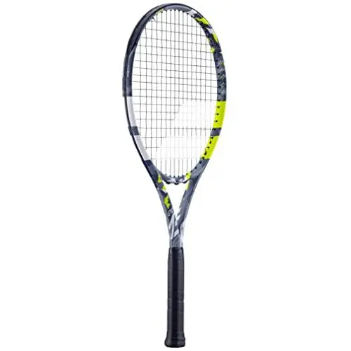 Produktbild: Babolat, Evo Aero Saiten-Tennisschläger für Erwachsene, ideal für Fortschritt, Kraft und Komfort, aerodynamischer Spin Alpha-Rahmen, Griffgröße 2, französische Marke, grau/gelb