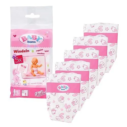 Produktbild: BABY Born 826508 Windeln für 43cm Puppe - Einfach für Kleine Hände, Kreatives Spiel fördert Empathie & Soziale Fähigkeiten, für Kleinkinder ab 3 Jahren - Inklusive 5 Windeln