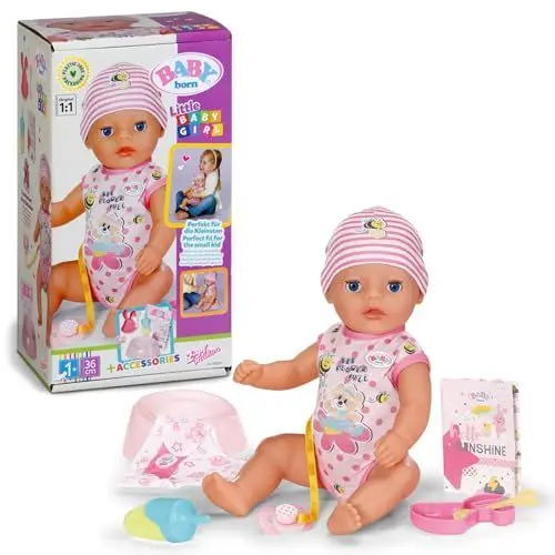 Produktbild: BABY born Lena (Little Baby Girl) 36cm, Babypuppe mit 7 Funktionen für Kleinkinder ab 1 Jahr, funktioniert ohne Batterie, 36 cm große Puppe, Black