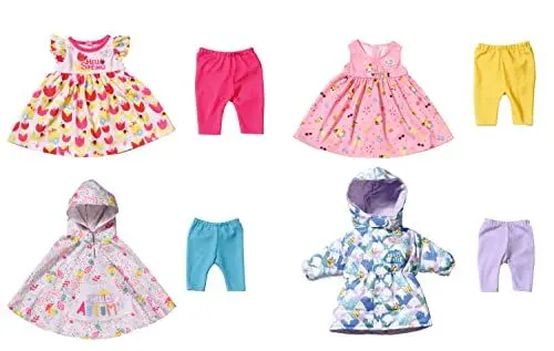 Produktbild: BABY born 829424 4 Jahreszeiten Outfit Set mit 2 Kleidern, 4 Hosen, Regencape und Wintermantel, für 43 cm Puppen