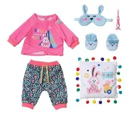 Produktbild: BABY born Zapf Creation 835265 Bath Deluxe Gute Nacht Set 43 cm-Puppenzubehör und Accessoires bestehend aus Shirt, Hose, Pantoffeln, Schlafmaske, Kissen und Zahnbürste