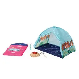Produktbild: BABY born 832783 Weekend Camping Set - Puppenzubehör Set, Puppenzelt mit Schlafsack, Lagerfeuer mit Lichtfunktion, Marshmallow-Stick und Limoflasche, Rosa