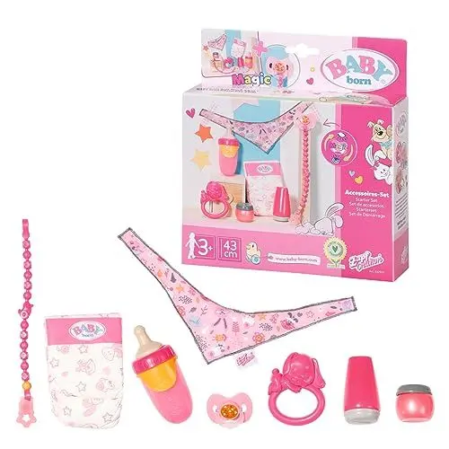 Produktbild: BABY born Accessoires Set, 8-teiliges Set mit Puppenzubehör inkl. Halstuch, Windel und Schnuller, 832851 Zapf Creation