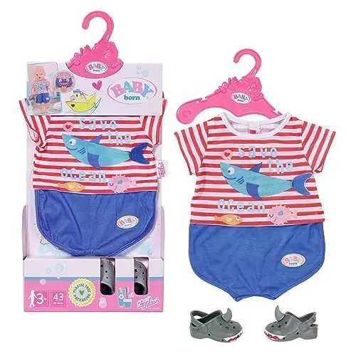 Produktbild: BABY born Bath Pyjama und Clogs, Einteiler im Matrosen-Design mitClogs, für 43 cm Puppen, 834268 Zapf Creation
