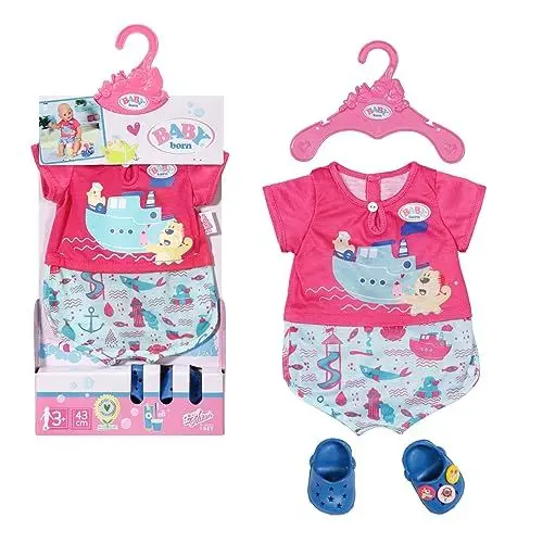 Produktbild: BABY born Bath Set aus Pyjama und Clogs mit maritimen Motiven, für 43 cm Puppen, 830628 Zapf Creation