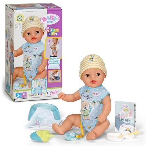 Produktbild: BABY born Lukas (Little Baby Boy) 36cm, Babypuppe mit 7 Funktionen für Kleinkinder ab 1 Jahr, funktioniert ohne Batterie, 36 cm große Puppe